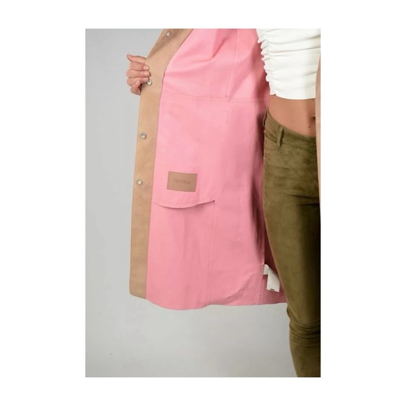 🆕 DROMe Lambskin Leather Trench in Camel/Pink — Made In Italy - Showroom sample - Picture 5 of 9